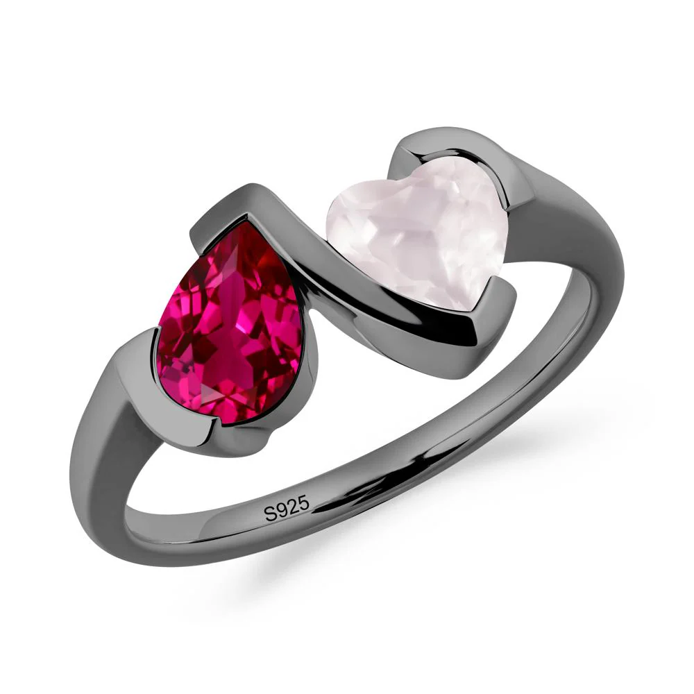 Bezel Set Ruby and Rose Quartz Toi Et Moi Ring - Image 8