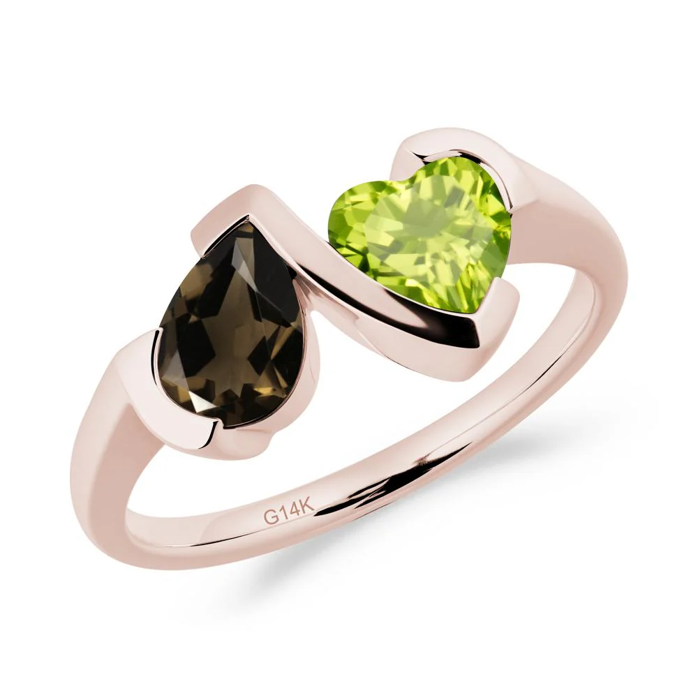 Bezel Set Smoky Quartz and Peridot Toi Et Moi Ring - Image 5