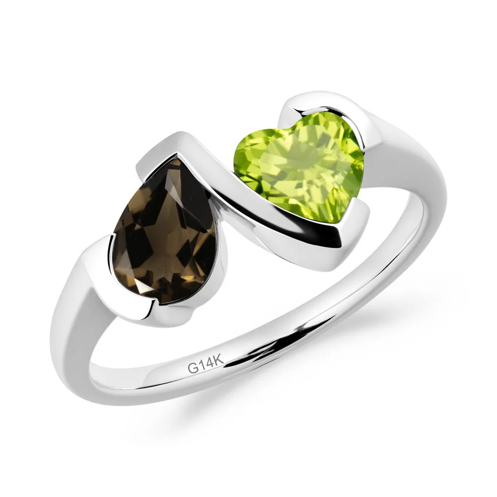 Bezel Set Smoky Quartz and Peridot Toi Et Moi Ring - Image 8