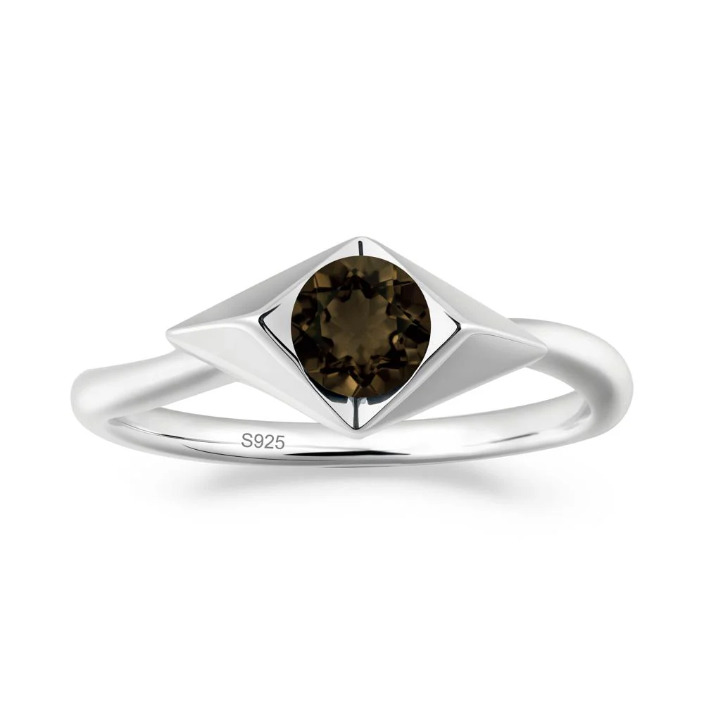 Bezel Set Smoky Quartz Ring with Twisted Band - Image 7