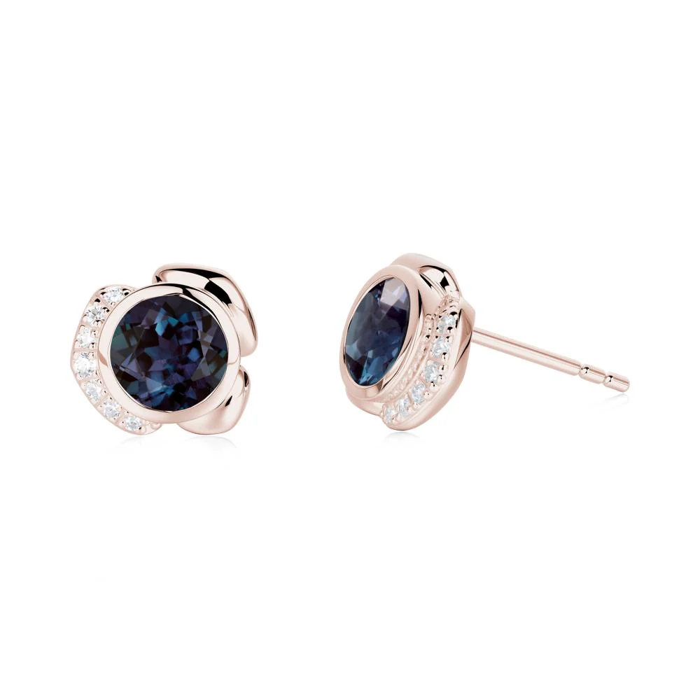 Bezel Setting Alexandrite Stud Earrings