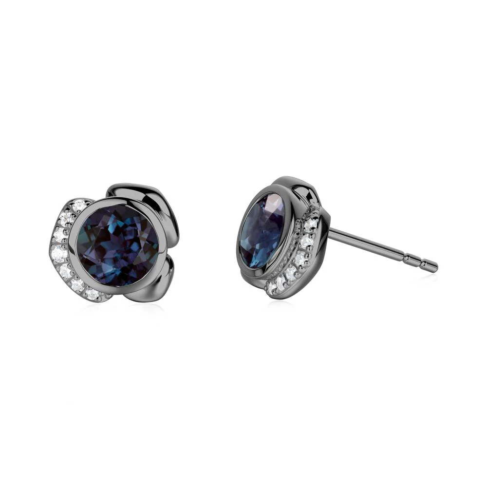 Bezel Setting Alexandrite Stud Earrings - Image 6