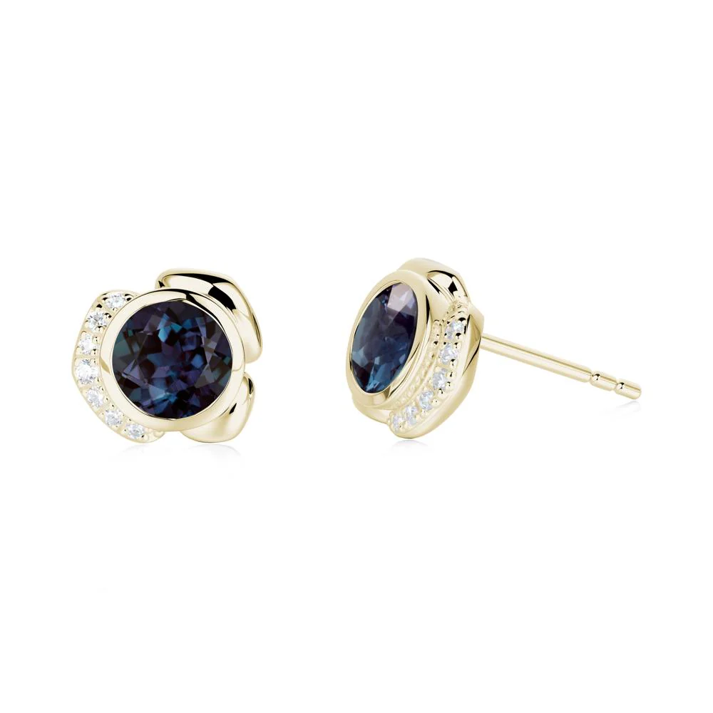 Bezel Setting Alexandrite Stud Earrings - Image 8