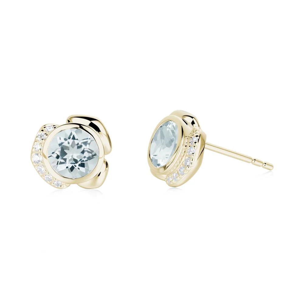 Bezel Setting Aquamarine Stud Earrings - Image 4