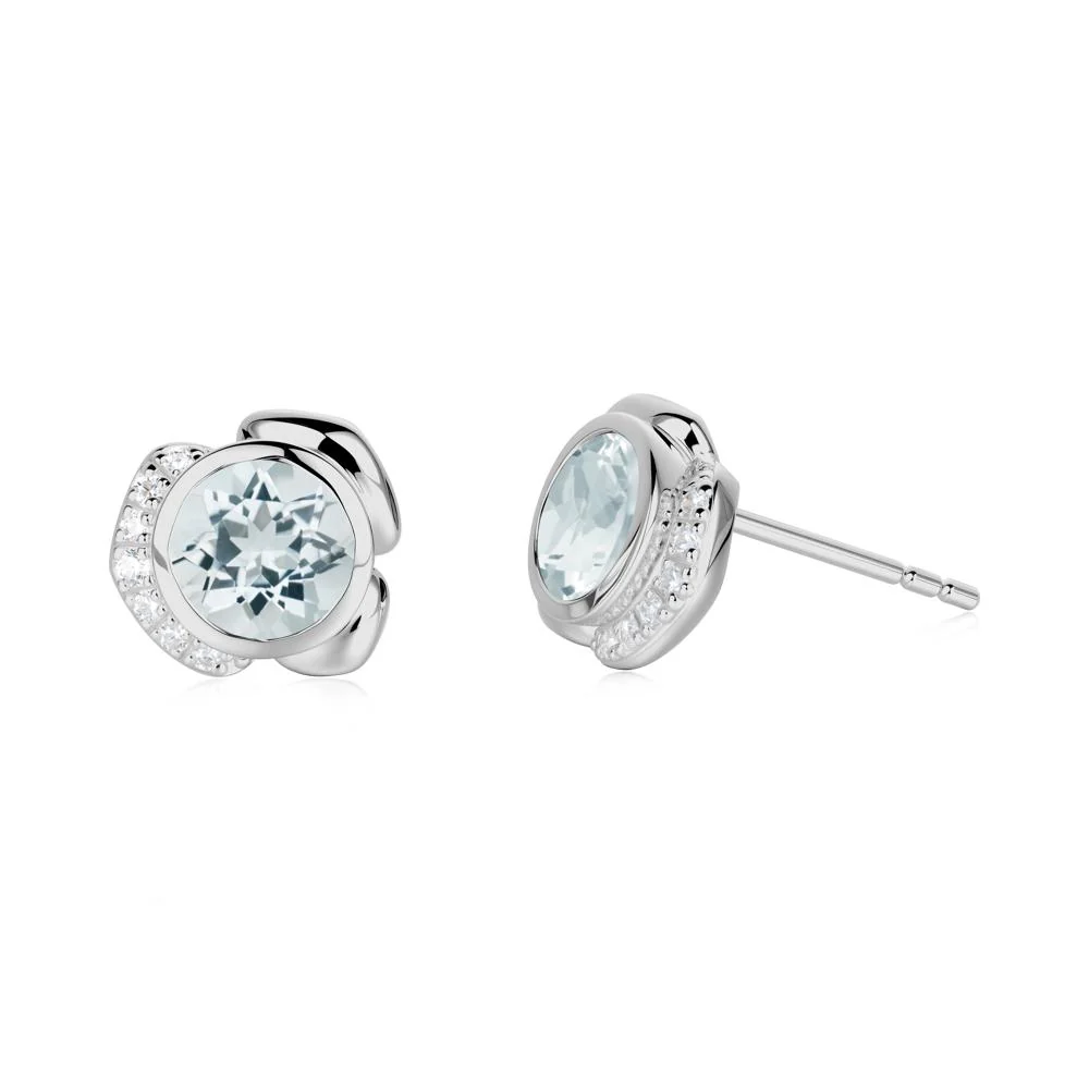 Bezel Setting Aquamarine Stud Earrings - Image 5