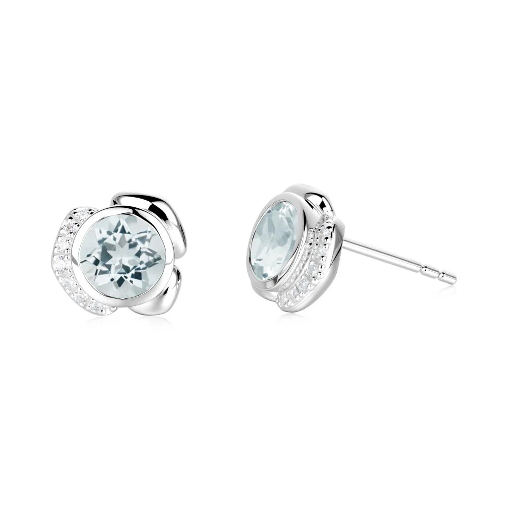 Bezel Setting Aquamarine Stud Earrings - Image 8