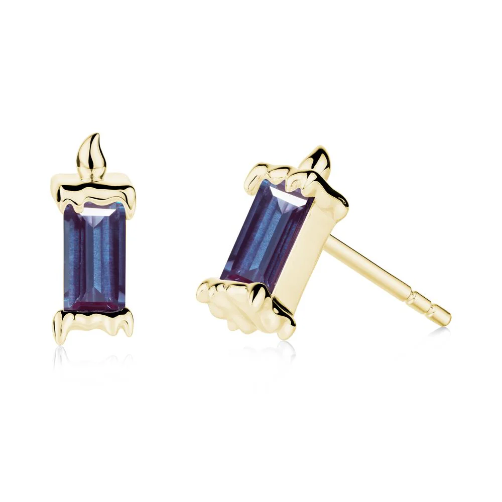Bezel Setting Baguette Alexandrite Stud Earrings - Image 2
