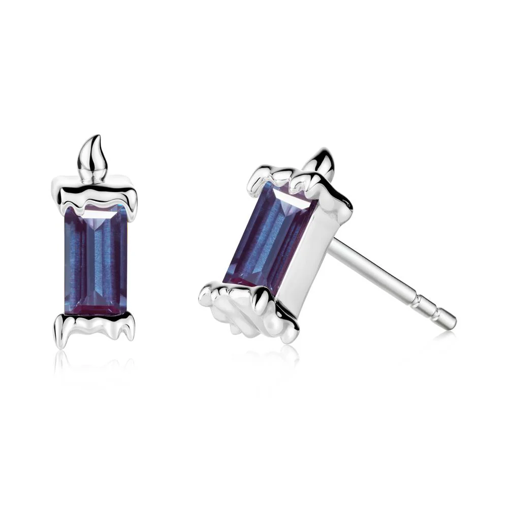 Bezel Setting Baguette Alexandrite Stud Earrings - Image 5