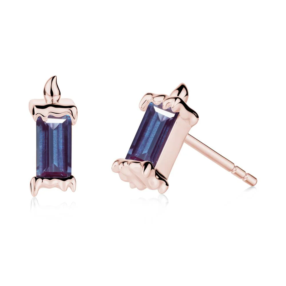 Bezel Setting Baguette Alexandrite Stud Earrings - Image 8