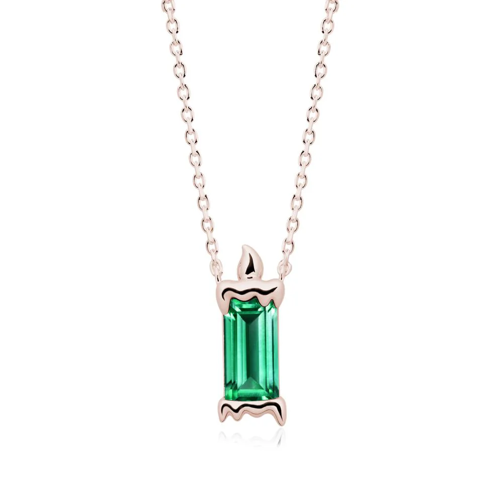 Bezel Setting Baguette Emerald Necklace - Image 2