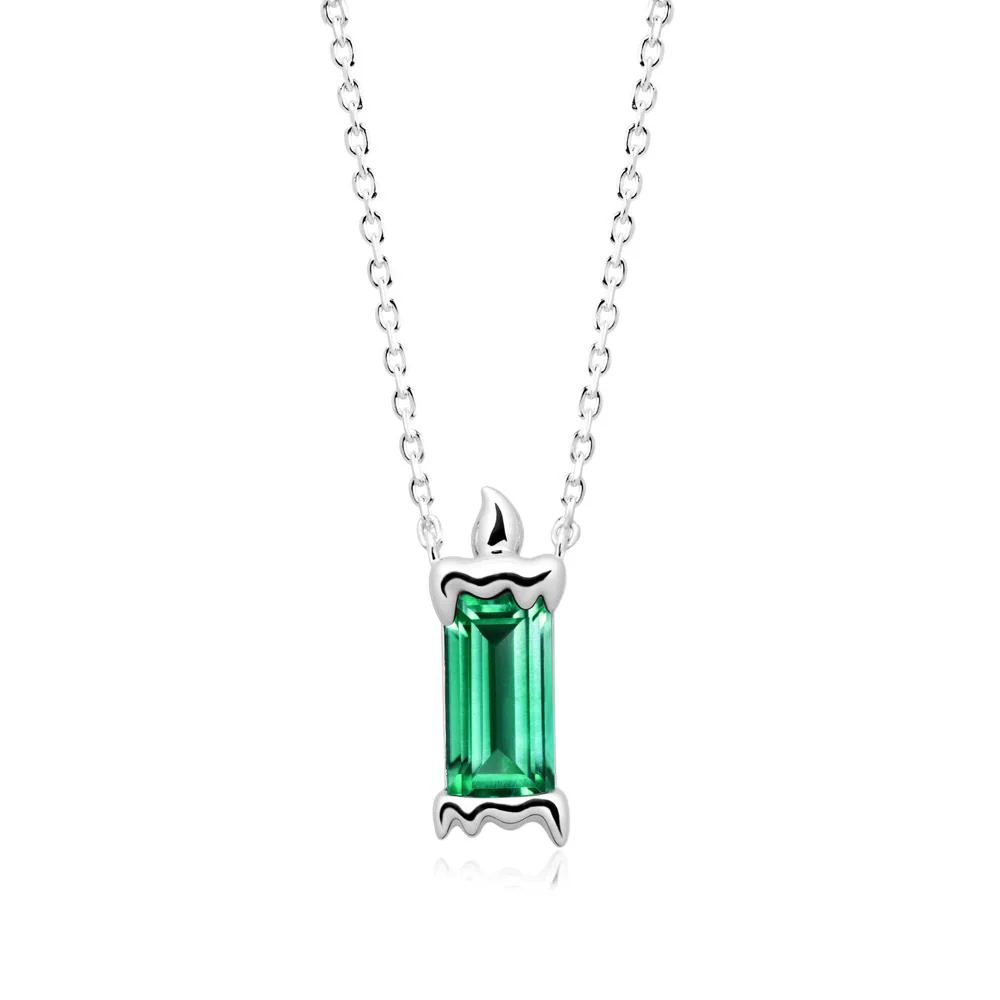 Bezel Setting Baguette Emerald Necklace - Image 3