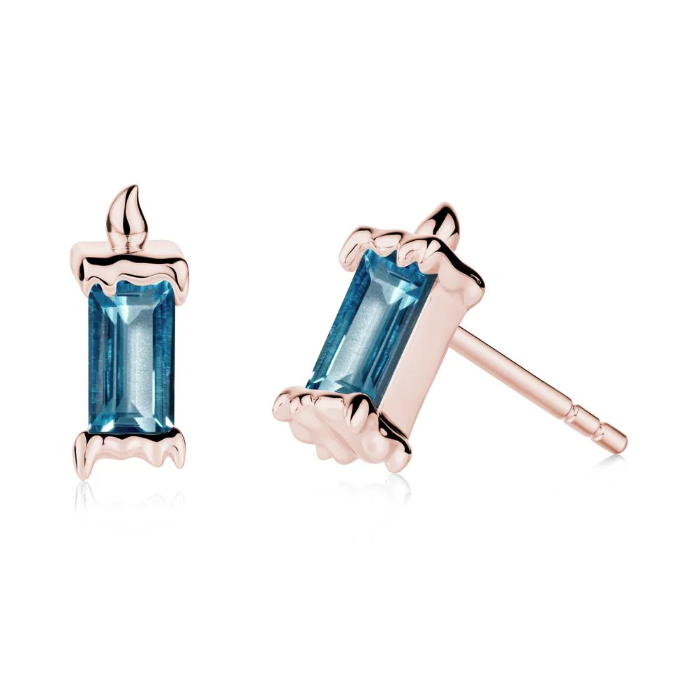 Bezel Setting Baguette London Blue Topaz Stud Earrings - Image 3