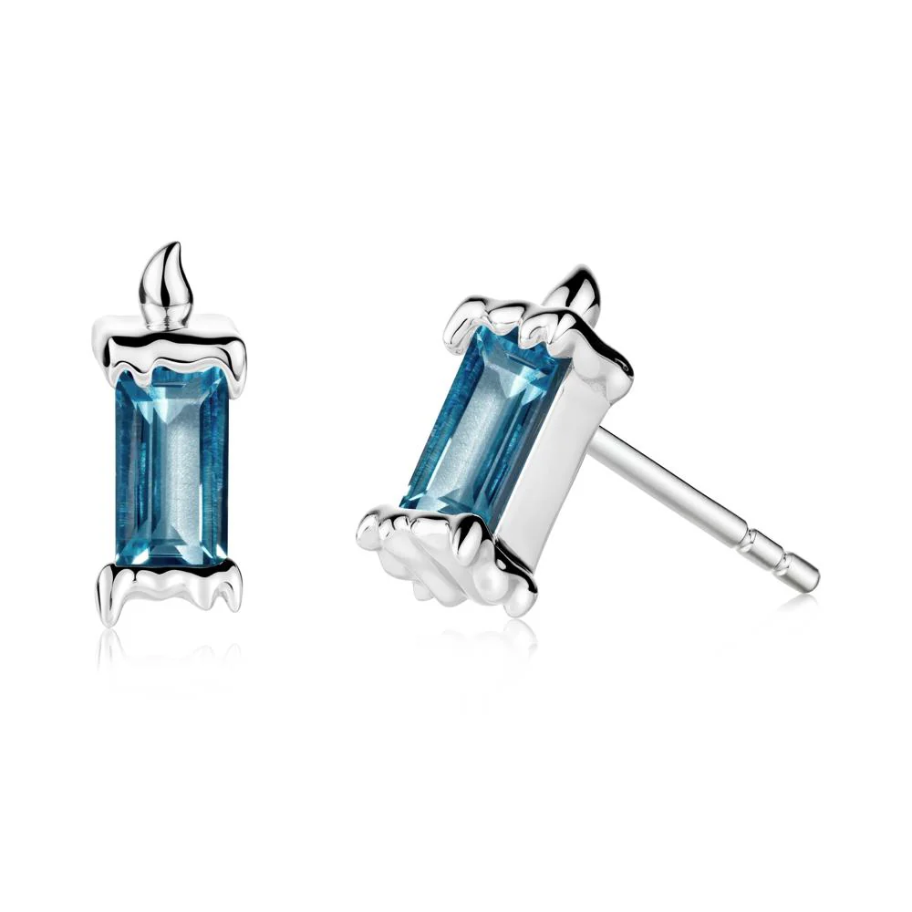 Bezel Setting Baguette London Blue Topaz Stud Earrings - Image 4