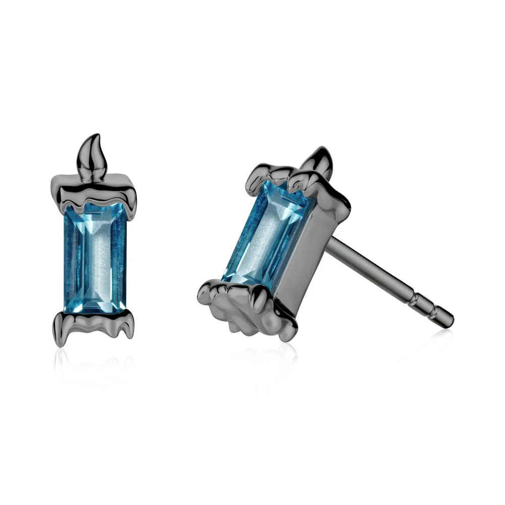 Bezel Setting Baguette London Blue Topaz Stud Earrings - Image 9