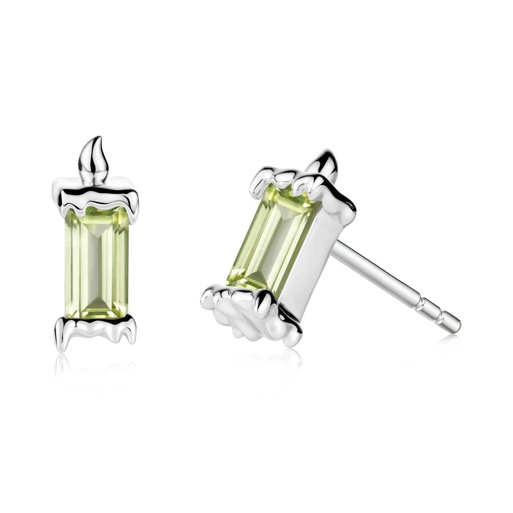 Bezel Setting Baguette Peridot Stud Earrings