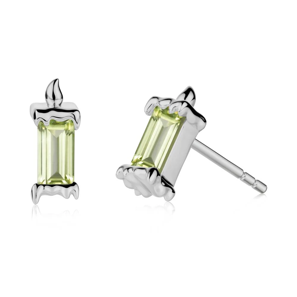Bezel Setting Baguette Peridot Stud Earrings - Image 2