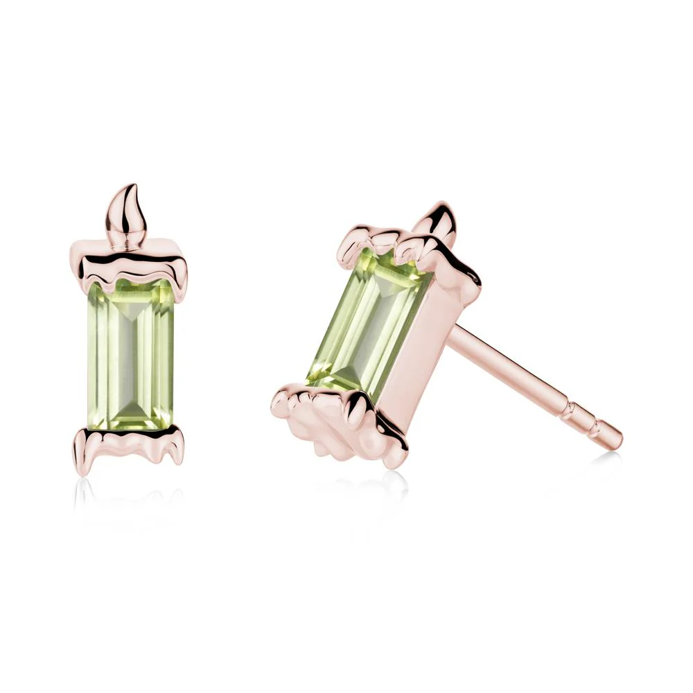 Bezel Setting Baguette Peridot Stud Earrings - Image 3