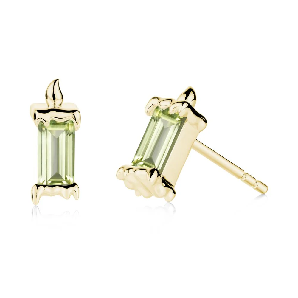 Bezel Setting Baguette Peridot Stud Earrings - Image 4