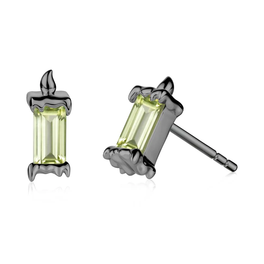 Bezel Setting Baguette Peridot Stud Earrings - Image 6