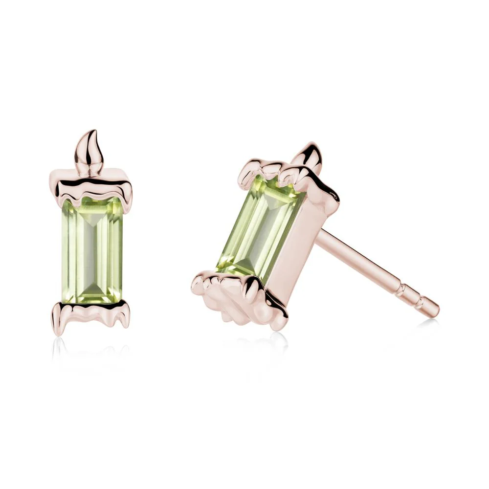 Bezel Setting Baguette Peridot Stud Earrings - Image 8