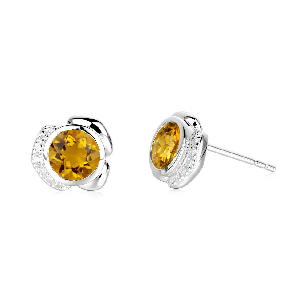 Bezel Setting Citrine Stud Earrings - Image 9