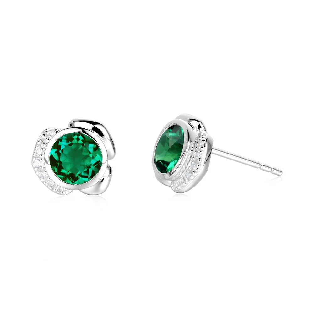 Bezel Setting Emerald Stud Earrings - Image 2