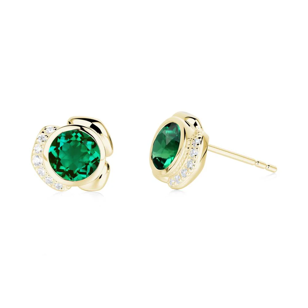 Bezel Setting Emerald Stud Earrings - Image 5