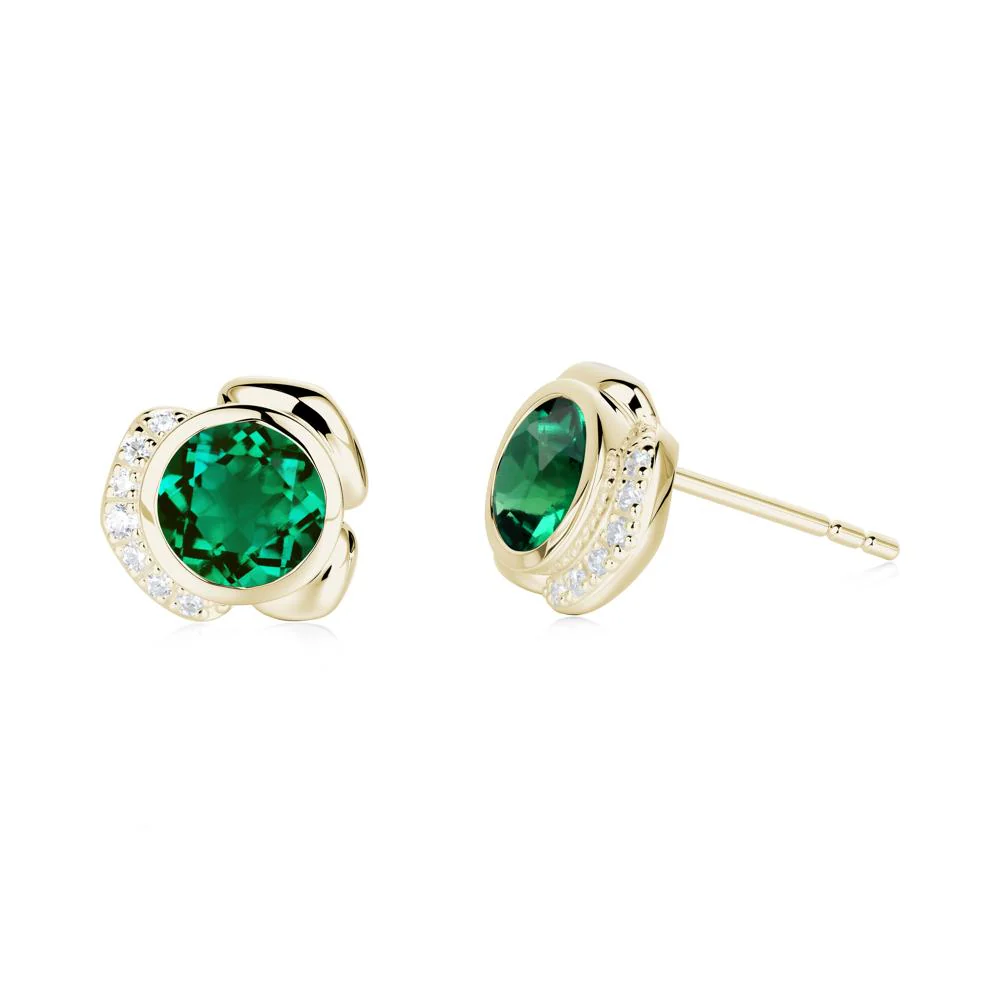 Bezel Setting Emerald Stud Earrings - Image 8