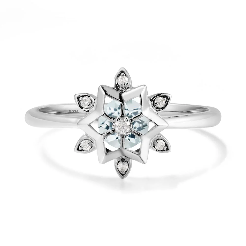 Bezel Setting Flower Aquamarine Ring - Image 9