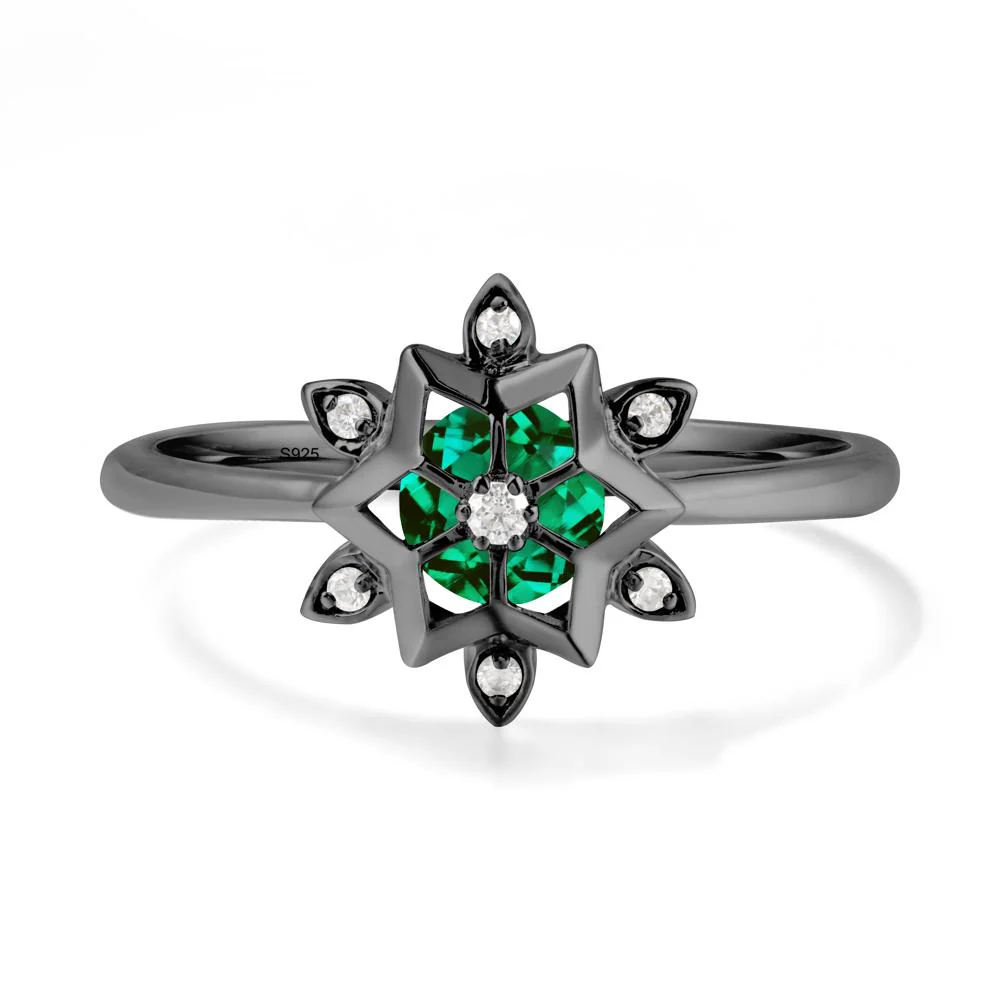 Bezel Setting Flower Emerald Ring - Image 8