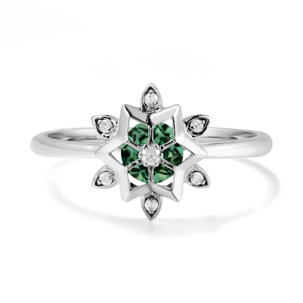 Bezel Setting Flower Green Sapphire Ring - Image 9