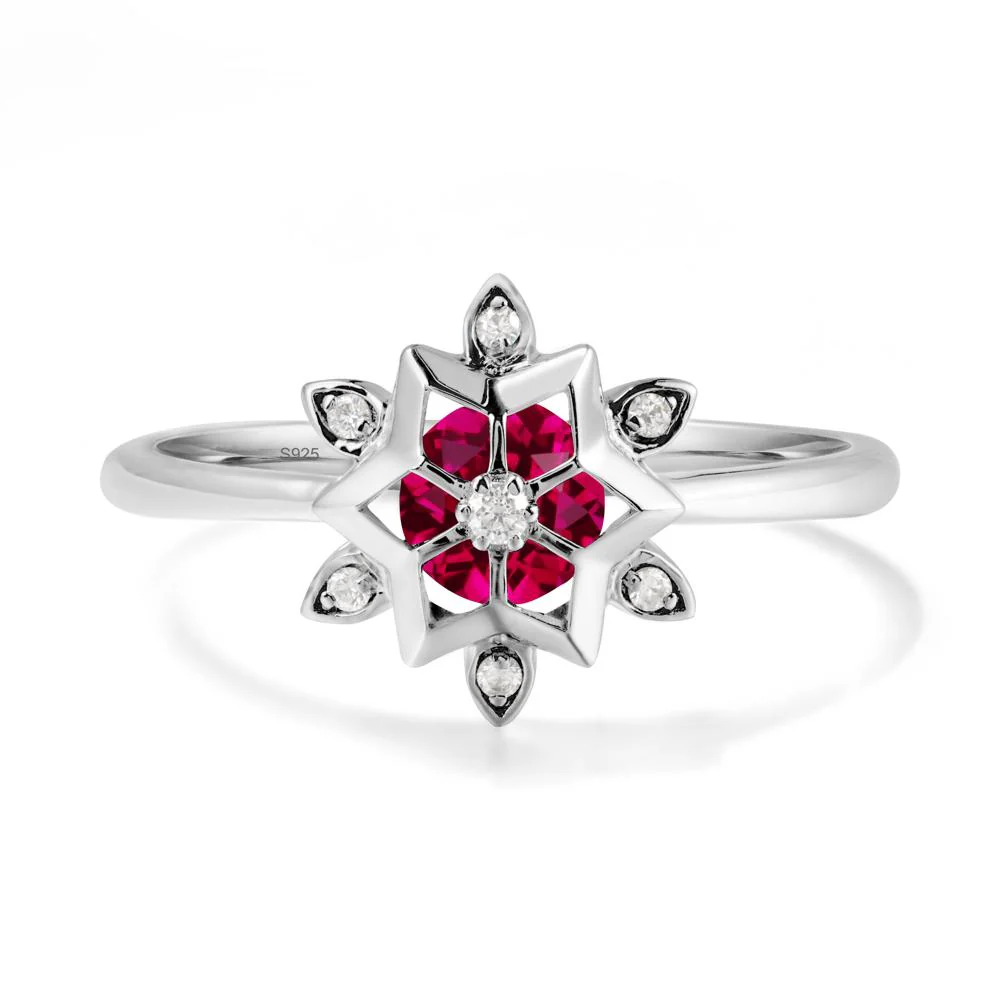 Bezel Setting Flower Ruby Ring