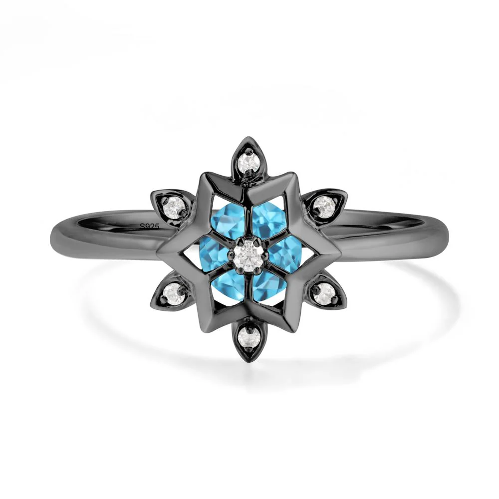 Bezel Setting Flower Swiss Blue Topaz Ring - Image 8