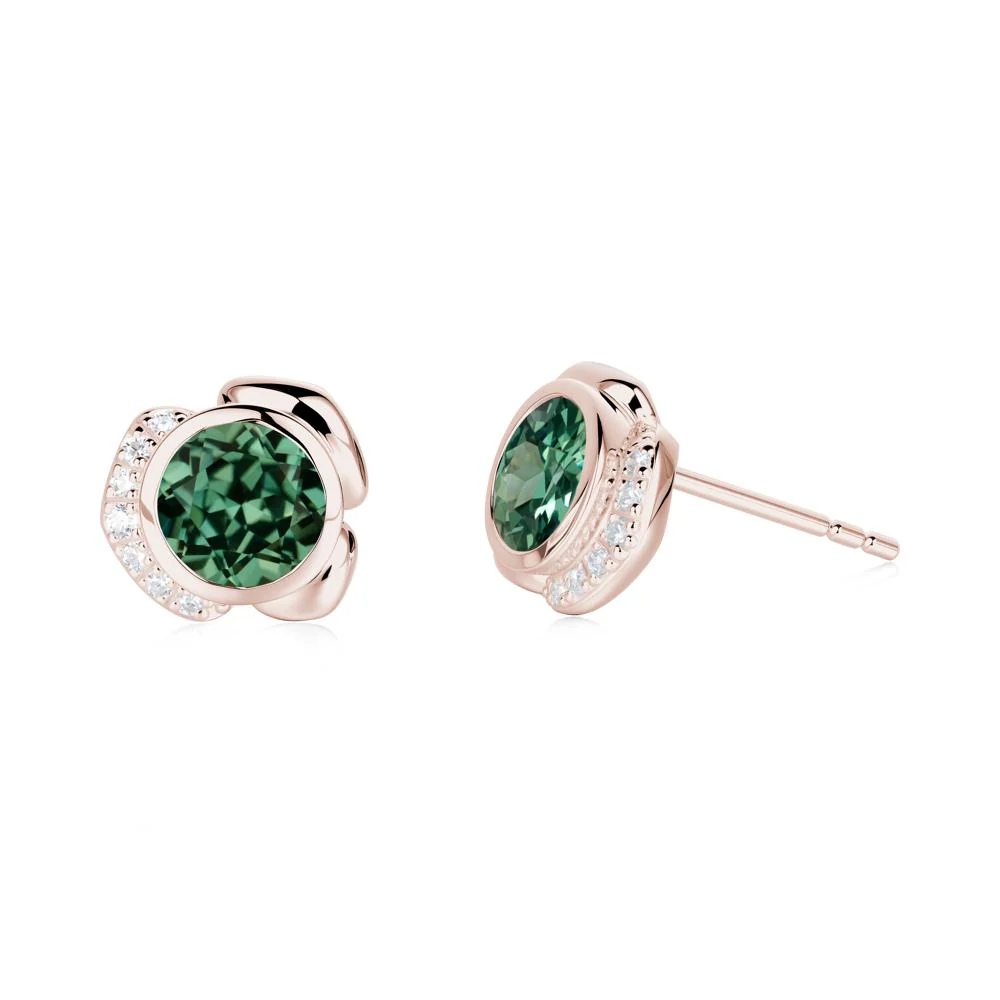 Bezel Setting Green Sapphire Stud Earrings