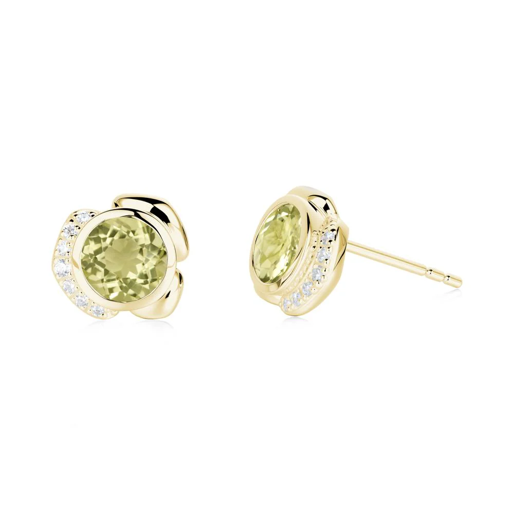 Bezel Setting Lemon Quartz Stud Earrings - Image 2