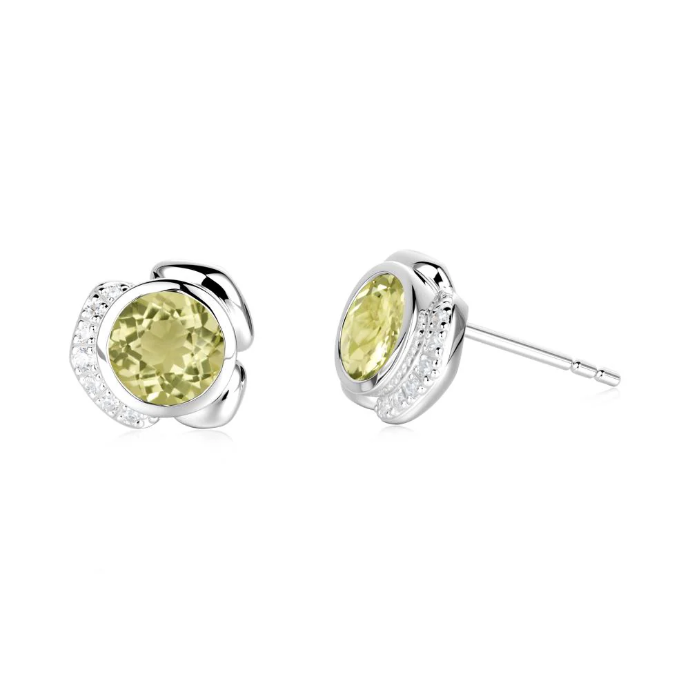 Bezel Setting Lemon Quartz Stud Earrings - Image 3