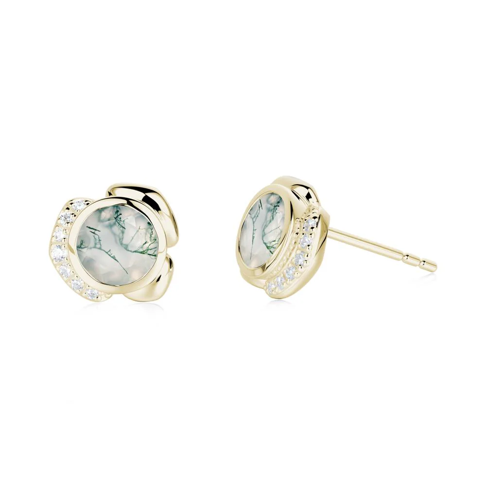 Bezel Setting Moss Agate Stud Earrings - Image 2
