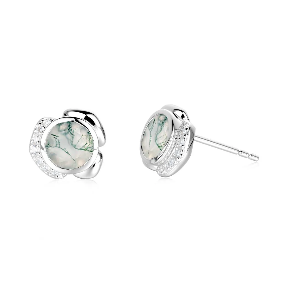 Bezel Setting Moss Agate Stud Earrings - Image 4