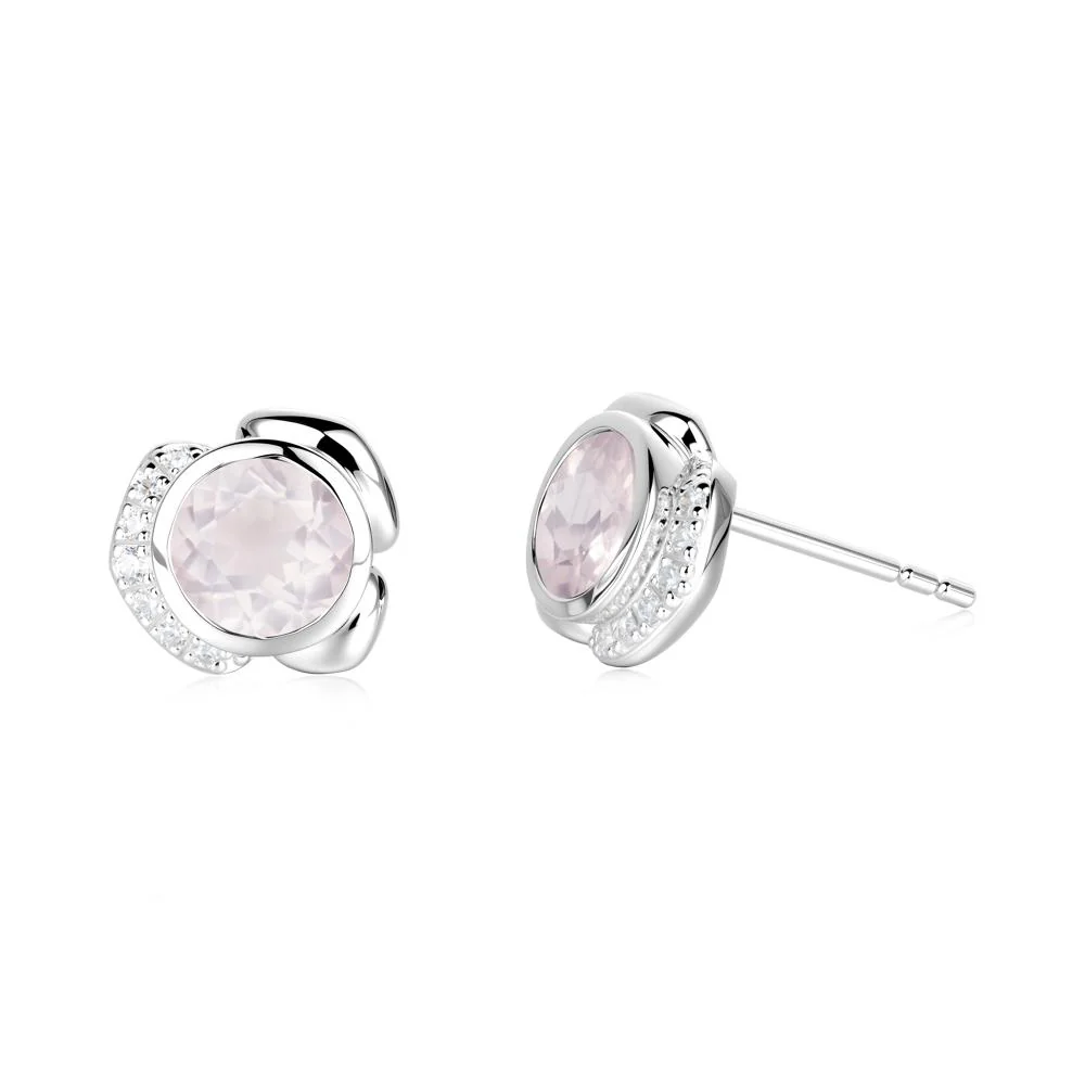 Bezel Setting Rose Quartz Stud Earrings - Image 6