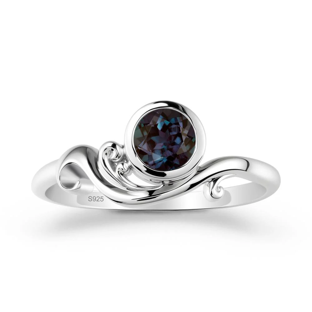 Bezel Setting Round Alexandrite Wave Ring - Image 9
