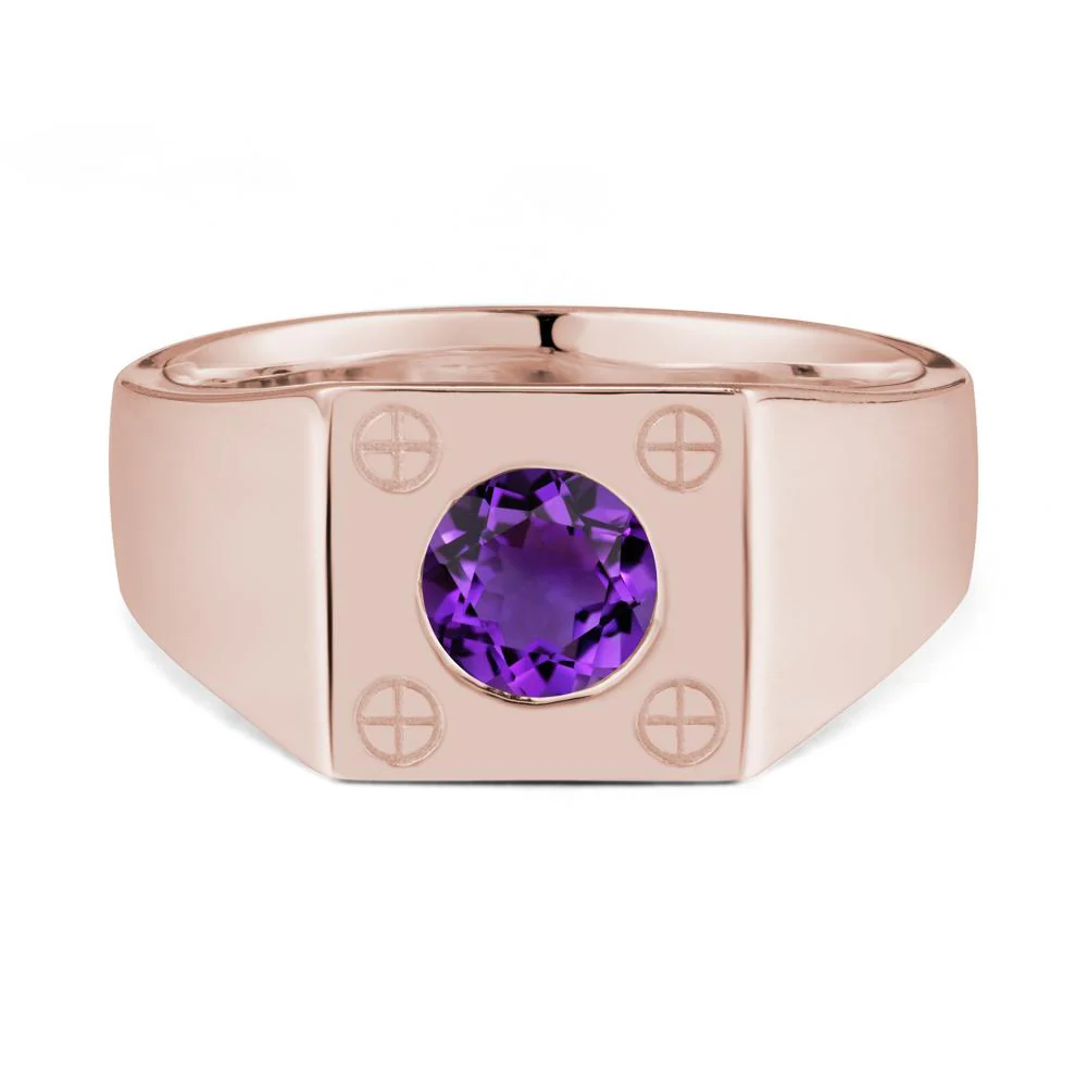 Bezel Setting Round Amethyst Ring for Men - Image 2
