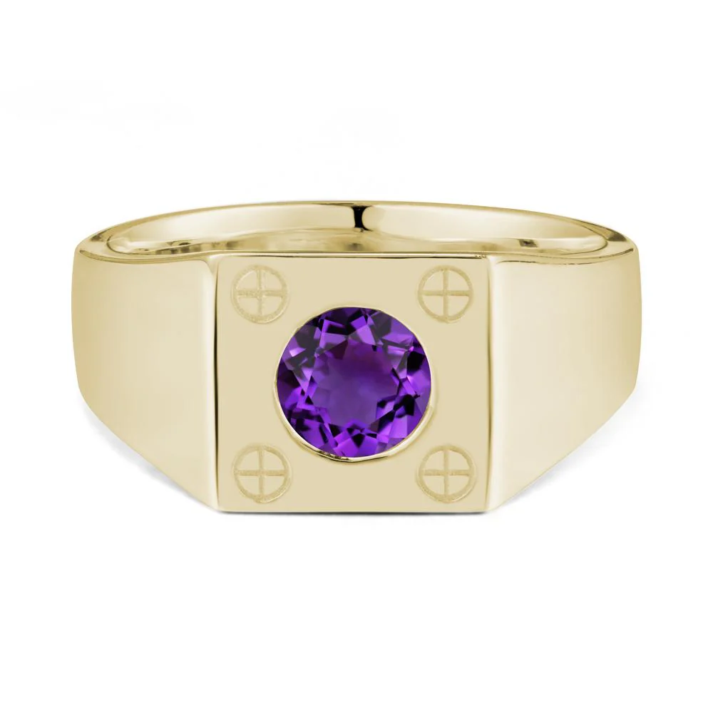Bezel Setting Round Amethyst Ring for Men - Image 3