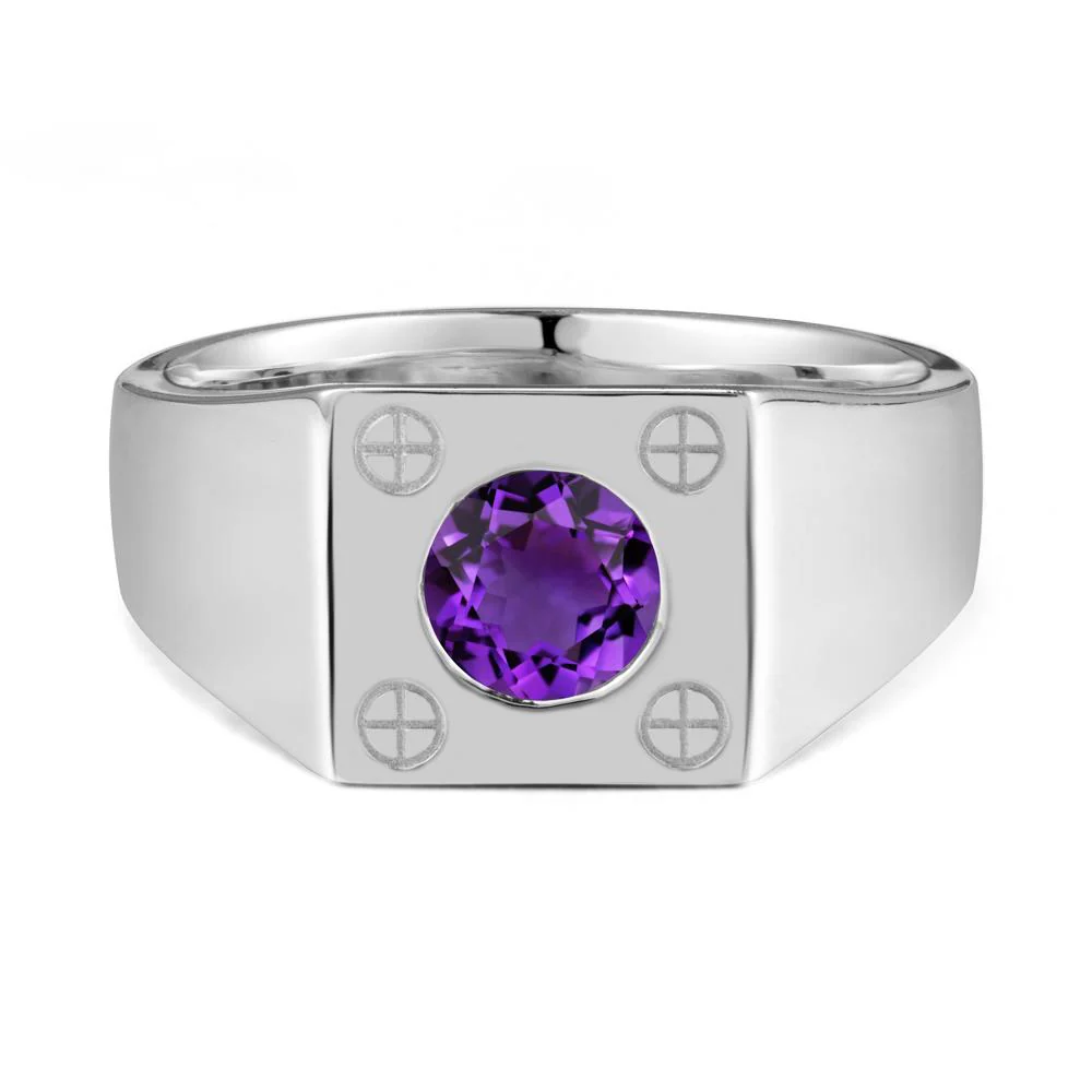 Bezel Setting Round Amethyst Ring for Men - Image 5