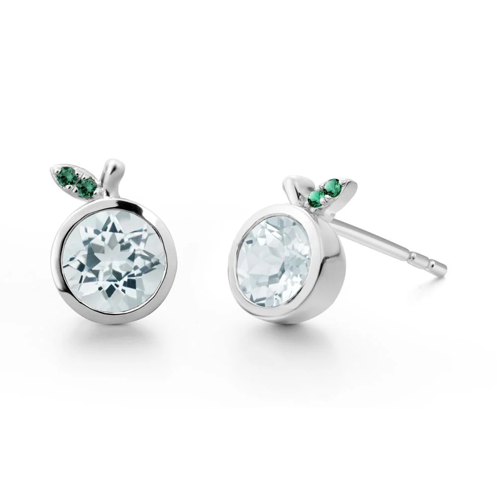 Bezel Setting Round Aquamarine and Emerald Fruit Earrings - Image 5