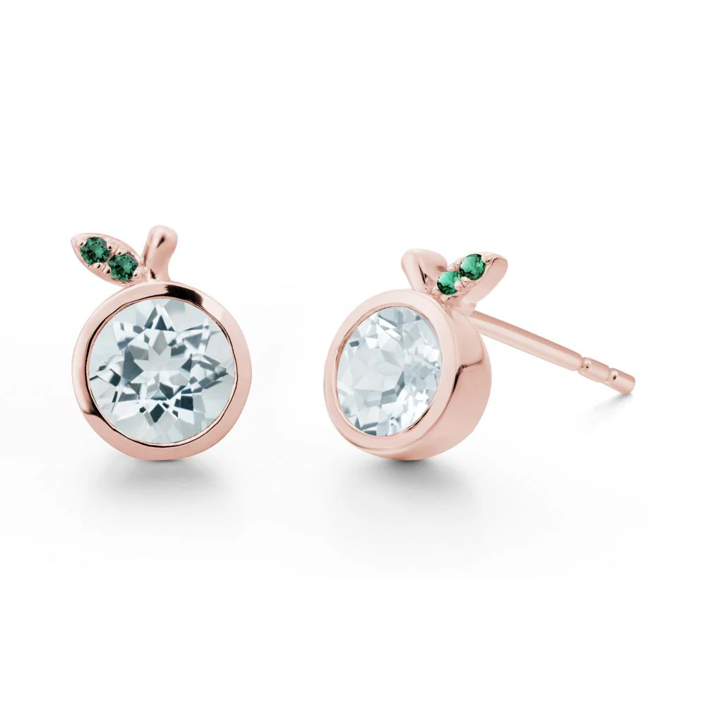 Bezel Setting Round Aquamarine and Emerald Fruit Earrings - Image 8