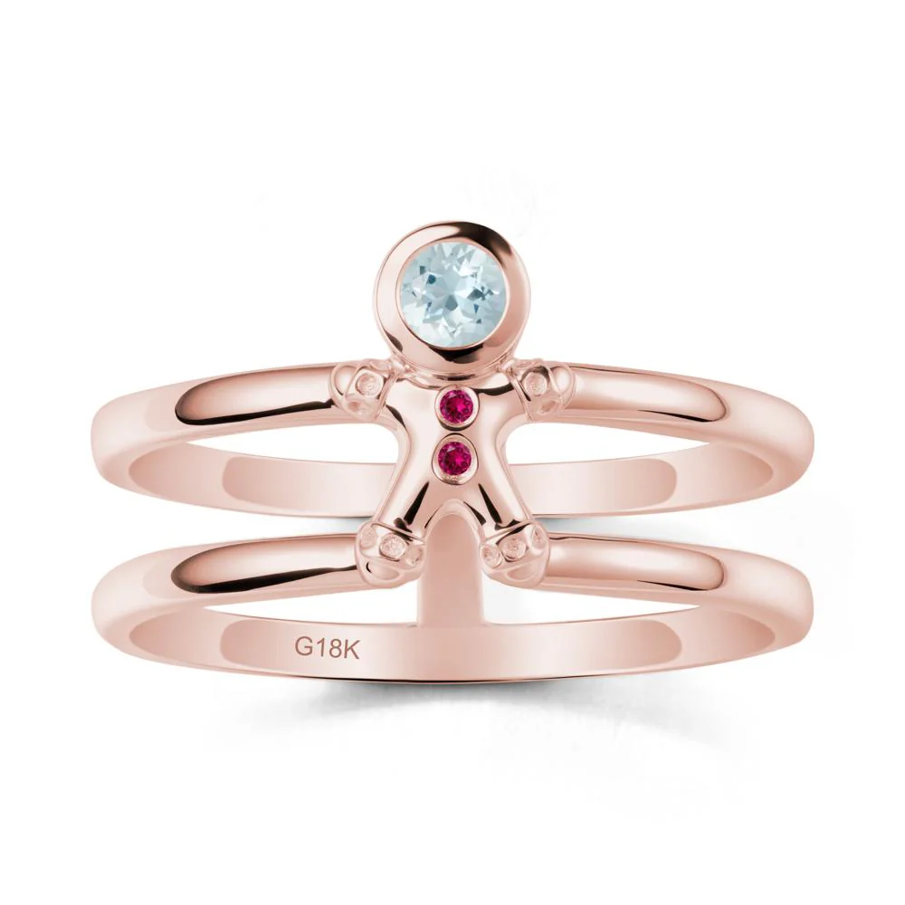 Bezel Setting Round Aquamarine and Ruby Ring - Image 4