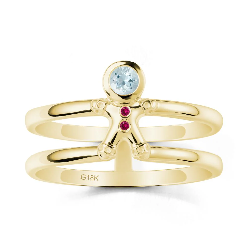 Bezel Setting Round Aquamarine and Ruby Ring - Image 6