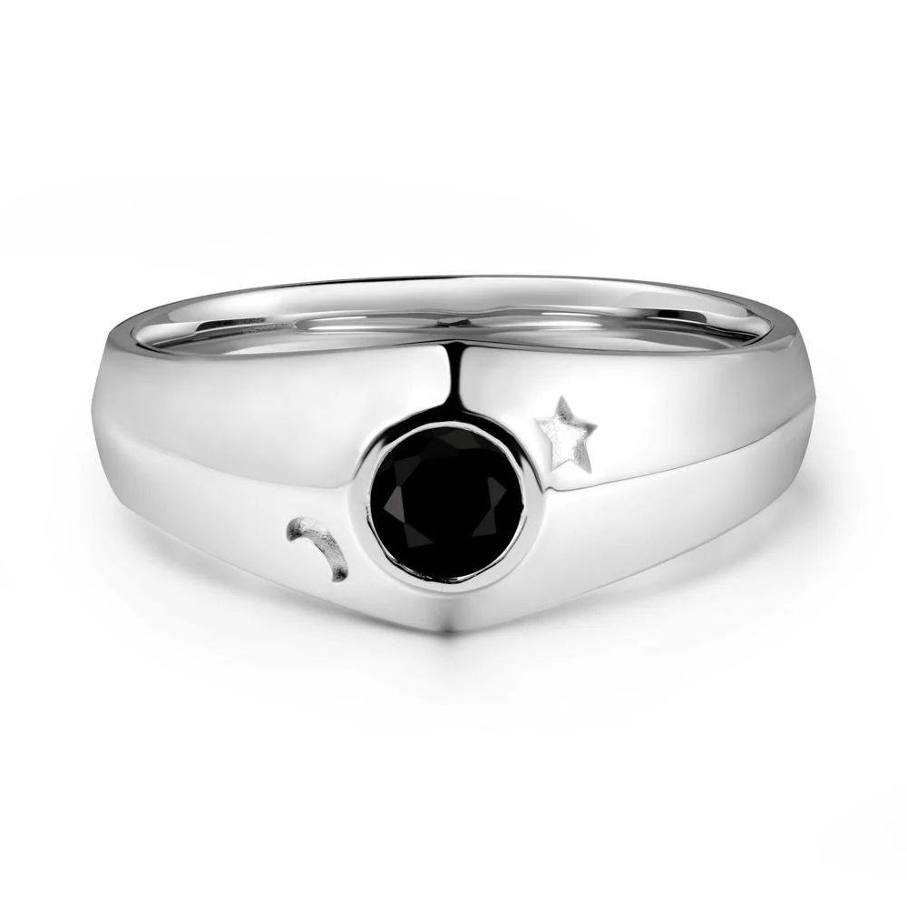 Bezel Setting Round Black Spinel Man Ring - Image 3