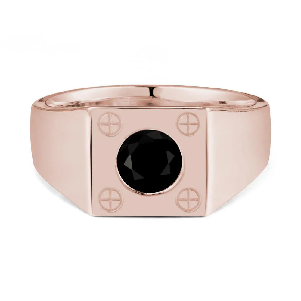 Bezel Setting Round Black Spinel Ring for Men - Image 2