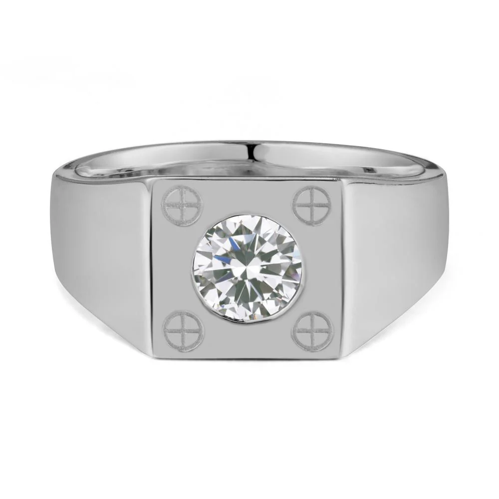 Bezel Setting Round Cubic Zirconia Ring for Men - Image 8